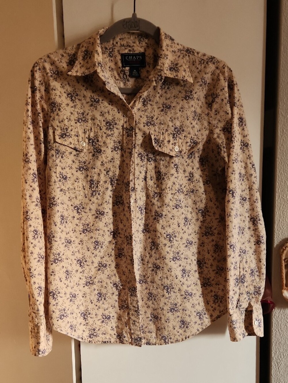 Vintage Chaps 90s Floral Cotton Blouse Sz M